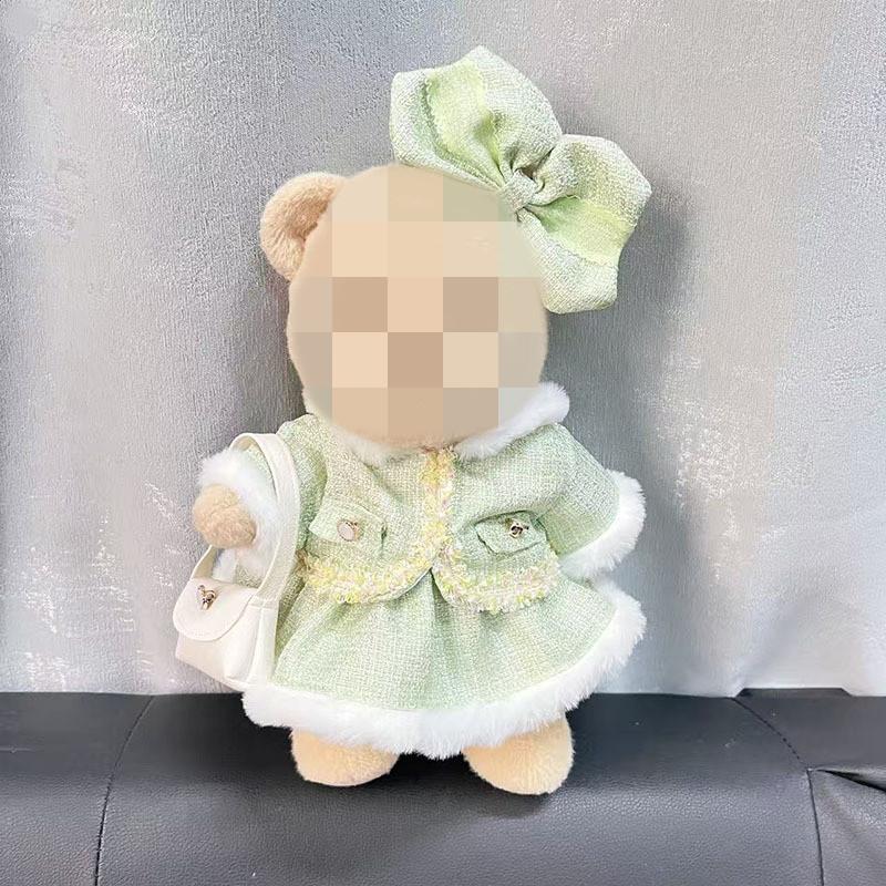 [Cloth Only] the Princess Style Clothes for 30cm Plush  Dolls, Checkered Puffy Skirt Set with Bow Headband.