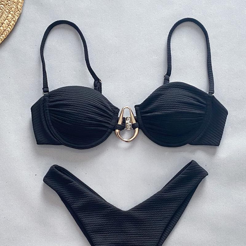 2025 New Sexy Hollow Out Swimsuit Female Solid Color Bikini Flat Chest Strap Swimsuits Fashion Beach Party Bikini Sets Holiday