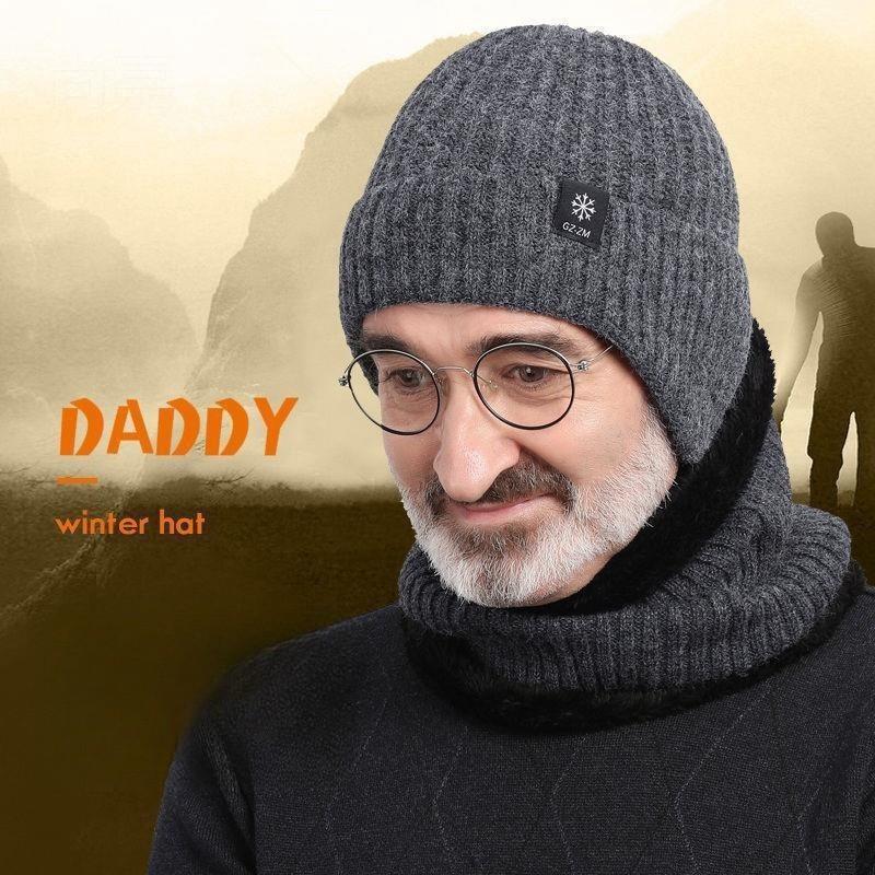 Middle Aged and Elderly Men's Hats for Winter Warmth and Ear Protection Elderly Father and Grandfather's Thick Knitted Woolen Hats for Men In Winter