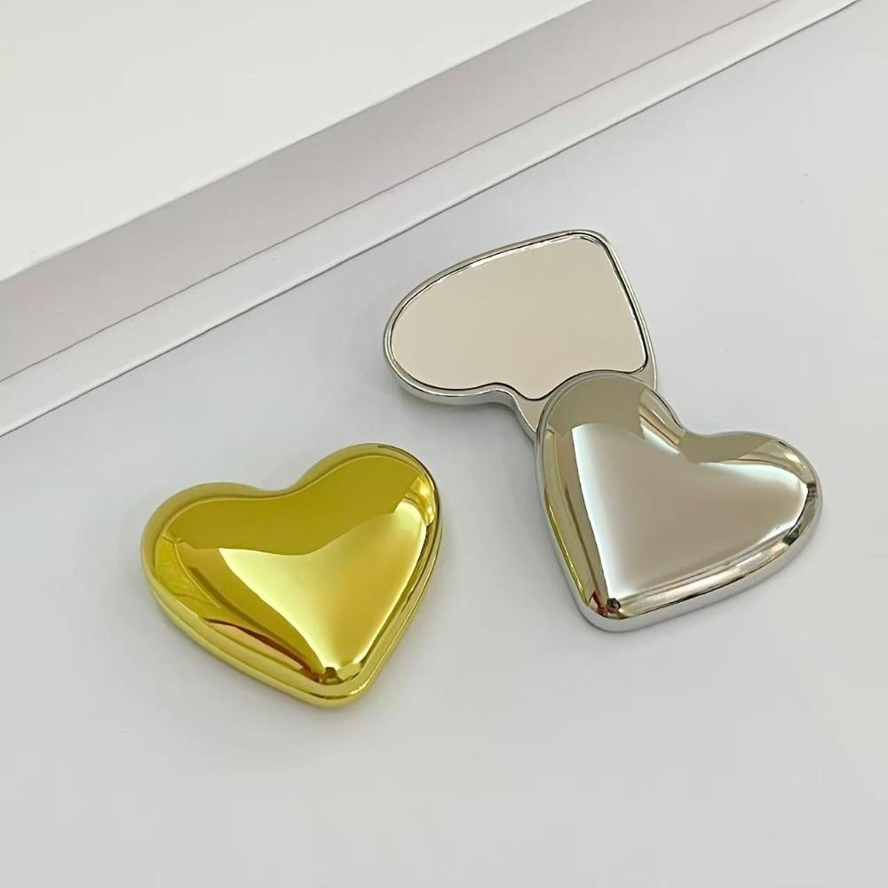 Metal Frame Portable Mirror Mini Pocket Rotating Mirror Heart Shape Makeup Mirror Travel Use