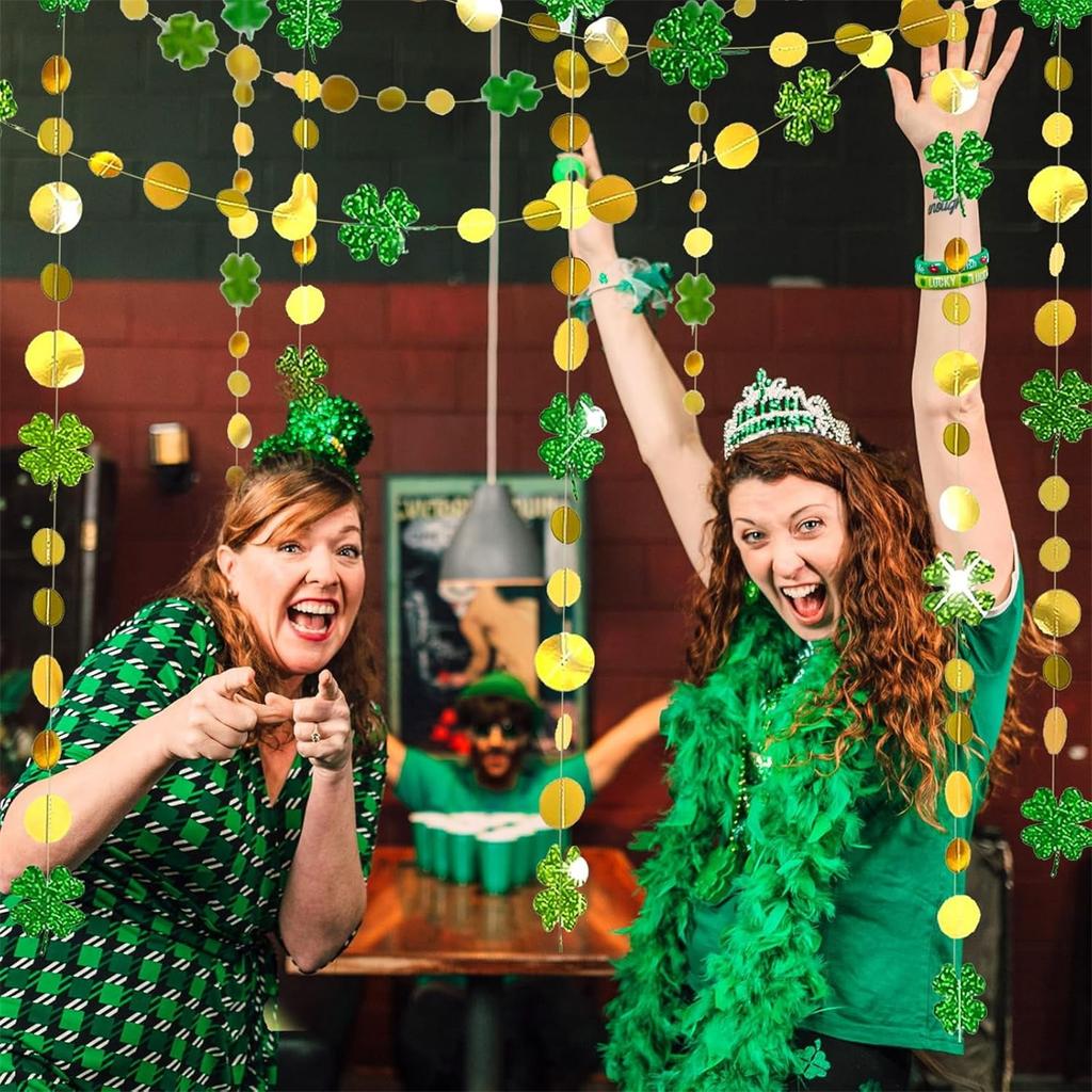 52 фута гирлянды на День Святого Патрика с золотыми кругами и точками, блестящий комплект гирлянд в деревенском стиле для домашнего декора, ирландской вечеринки для дома, в помещении или на открытом воздухе, на годовщину свадьбы, праздник