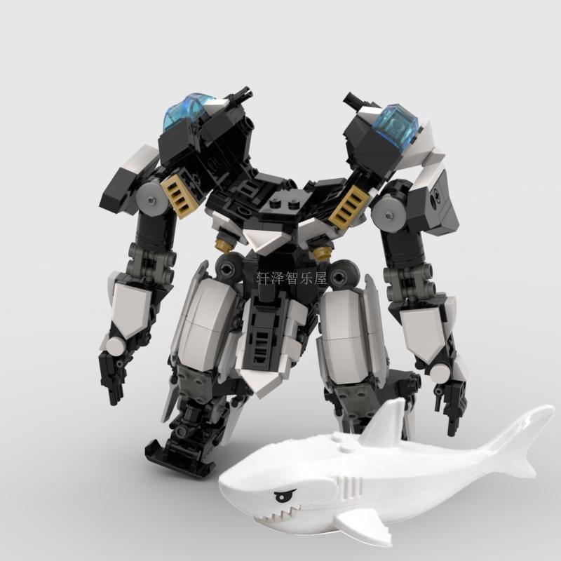 Нетоксичный Moc Серия Морская Биология Большой Белый Акула Мех Робот Альтернатива Специальная Броня Сборка Игрушка Строительные Блоки