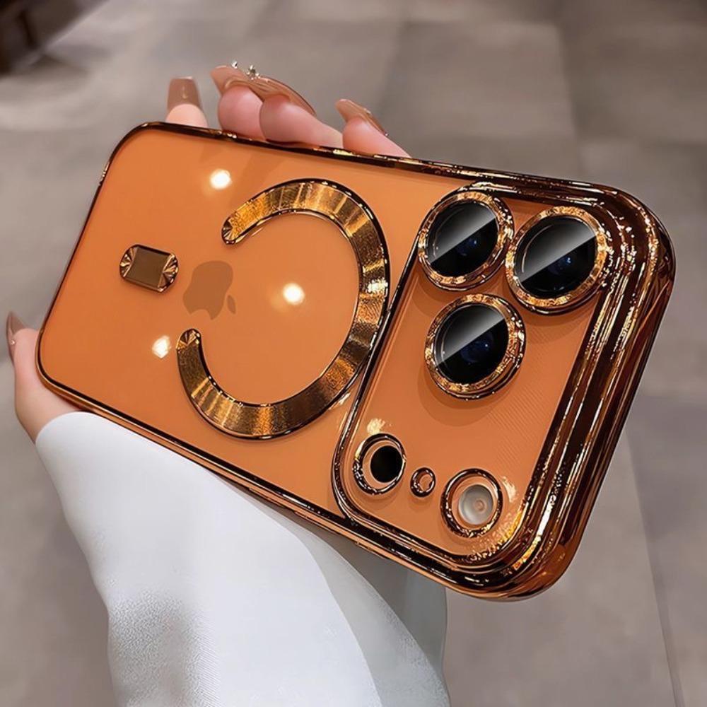Модный прозрачный чехол с оранжевой магнитной рамкой для For Iphone Air 17 16 15 14 13 12 11 Pro Max Plus Беспроводная зарядка Покрытие Мягкий деловой чехол
