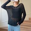 Summer Fashion Thin Sunscreen Linen Loose Knitted Blouse Women's Lazy Style High-end Long-sleeved T-shirt