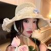 Милая женская соломенная шляпа, элегантная кружевная кепка с козырьком, большой бант для отдыха, шляпа от солнца для девочек