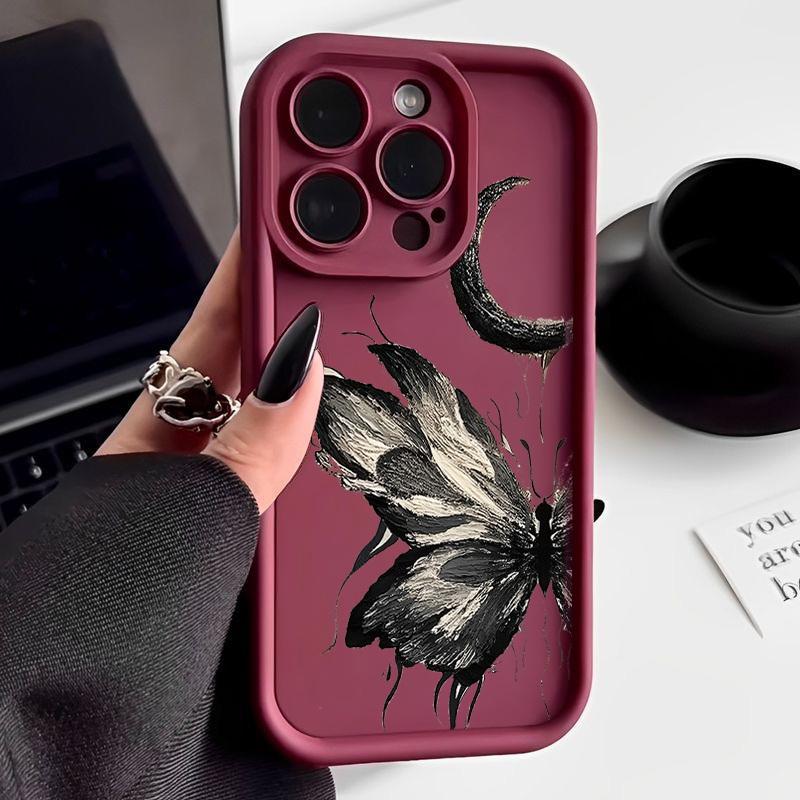 Модный чехол с рисунком луны и бабочки для iPhone 16 Pro Max 15 Plus 14 13 12 Pro 11 TPU мягкий матовый силиконовый противоударный защитный чехол для объектива телефона
