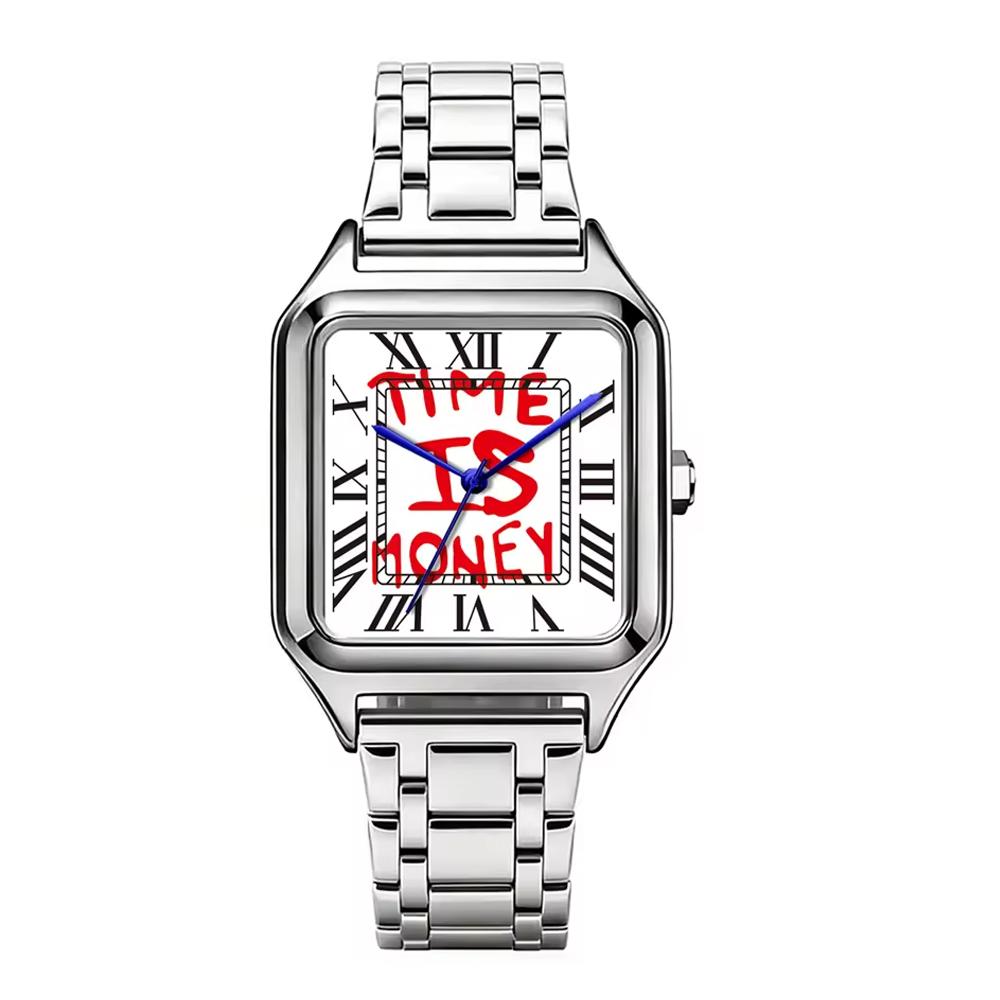 1pc Ladies' Square Luxury Watch, Arabic Text on the Large Dial, 30-Meter Water Resistance, Elegant Design, Stainless Steel Strap