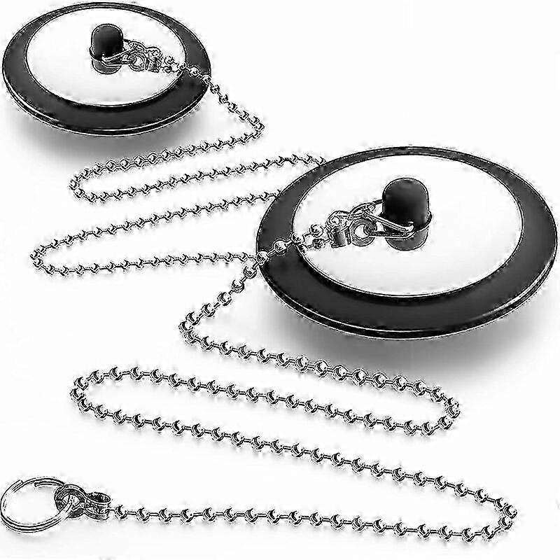 Bathtub stopper with ball chain - 2.5 inch black rubber drain plug