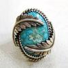 Vintage Leaves Cover Artificial Turquoise Ring Wedding Party Engagement Jewelry