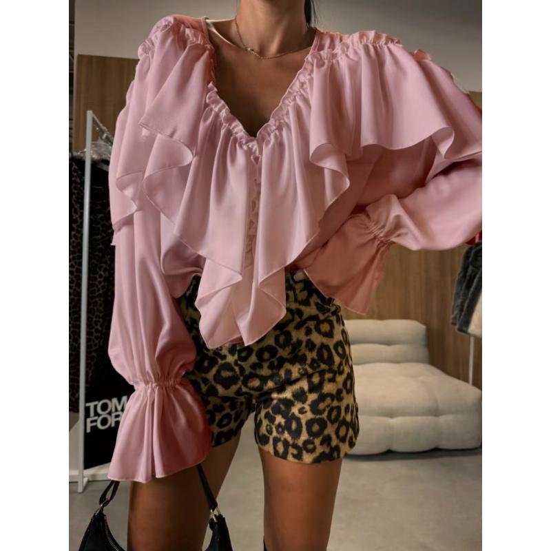 Осенний дизайн Sense V-образный вырез длинный рукав однотонная универсальная рубашка топ для женщин