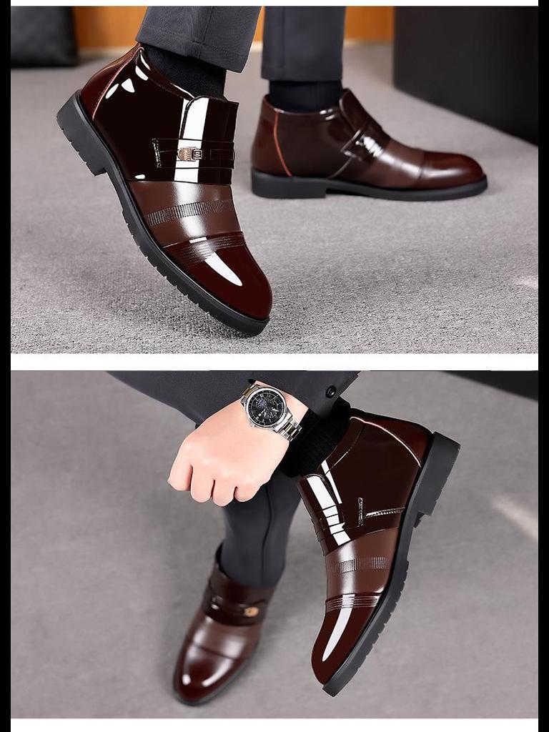 Мужские высокие кожаные туфли без застежек: Теплая, модная зимняя обувь для деловых и повседневных образов
