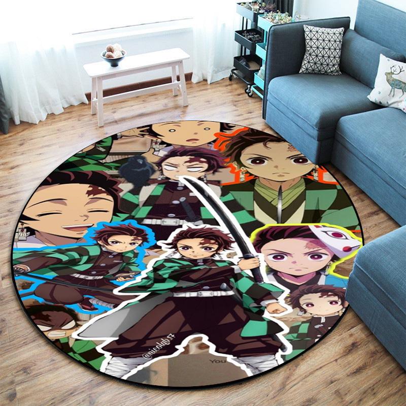 Classic Japanese-style cartoon Demon Slayer round rug, home soft decorative anti-slip yoga mat and chair mat, outdoor floor mat carpet K31