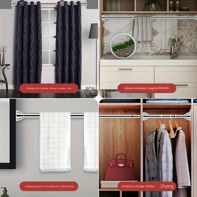 1 шт. Телескопическая штанга из нержавеющей стали без перфорации - Универсальная для шторки для душа в ванной, сушки на балконе, подвешивания штор в гардеробе и спальне