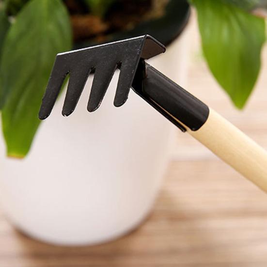 2 Sets Mini Gardening Tools Kids Metal Trowel with Wooden Handle Mini Rake And Shovel for Loosening Soil Transplanting Office Home Potted Plants