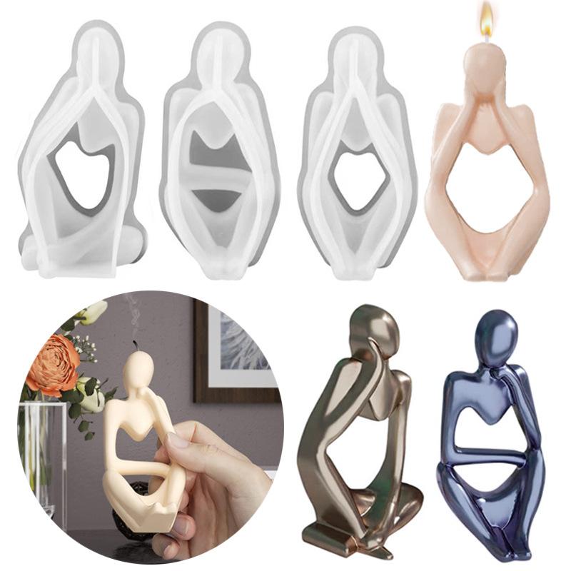 1/3 Pack Thinking Body Art Scented Candle Gypsum Ornament Mold Body Art Silicone Mold, Thinker Silicone Mold Suit