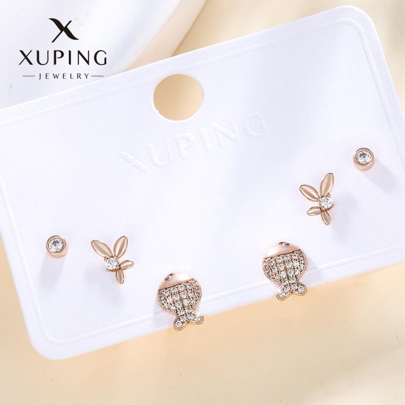 Ювелирные изделия Xuping, серьги-гвоздики, серьги-клипсы из сплава с покрытием k-цвета, с мульти-цирконами, в европейском и американском стиле, модные и универсальные серьги.