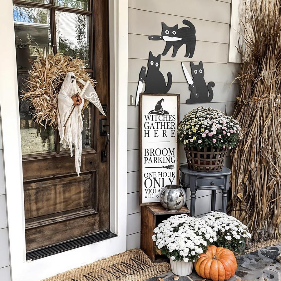 Whimsical Black Cat Door Frame Decor 3pcs • Wooden Wall Art • Home Bedroom Decorative Sign