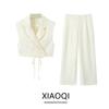 2024 Fashion Wind Women's Spring Clothing French Minority V Neck Vest Waistcoat Short Tops High Waist Straight-Leg Pants