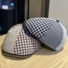 Korean Retro Plaid Beret Hat for Women Versatile Spring and Autumn Casual Painter Hat British Style Progressive Hat Men's Trendy Hat