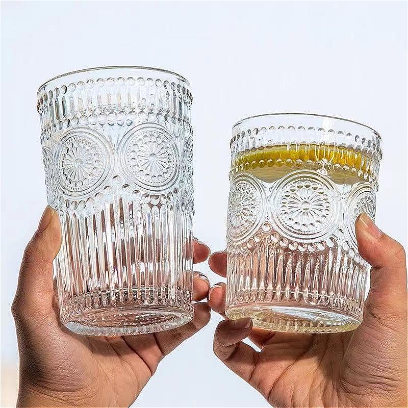 300 мл/350 мл Элегантные стаканы для питья Рельефный стакан с узором подсолнуха Прозрачные чашки для напитков Холодные стаканы Кружки для виски и пива