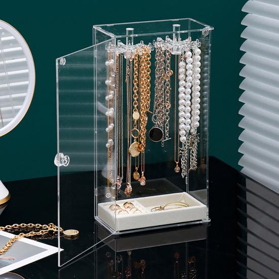 Подставка для ювелирных изделий, органайзер для ожерелий, большая емкость, вращающийся дизайн, пыленепроницаемый, прозрачный, для сережек, ювелирных изделий