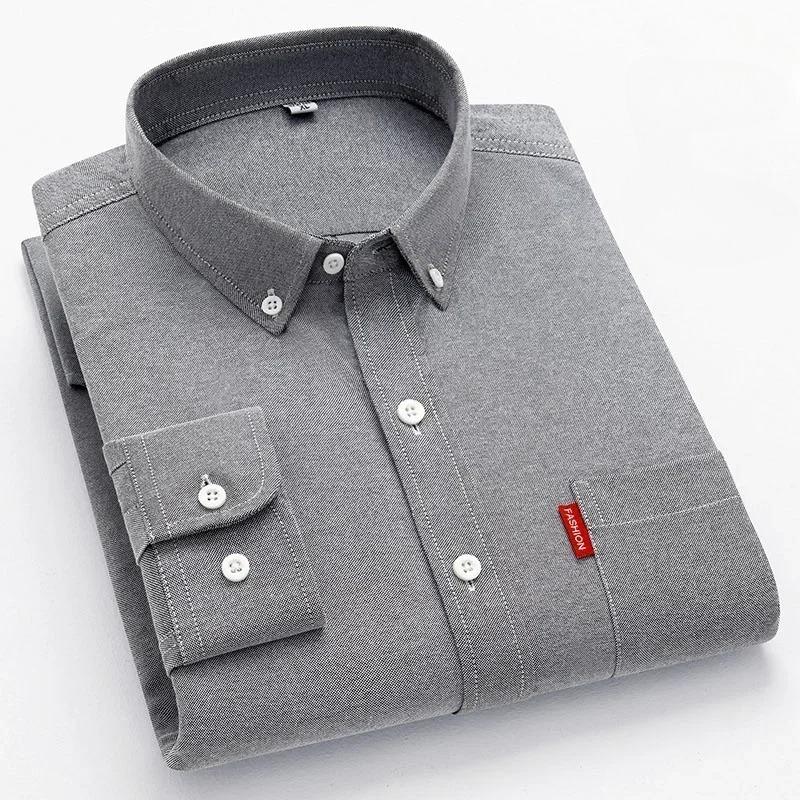 5XL 4XL Оксфорд 100% Чистый Хлопок Мужская Однотонная Рубашка с Длинным Рукавом Повседневная Формальная Большого Размера Синяя Белая Рубашка Мужская с Длинным Рукавом