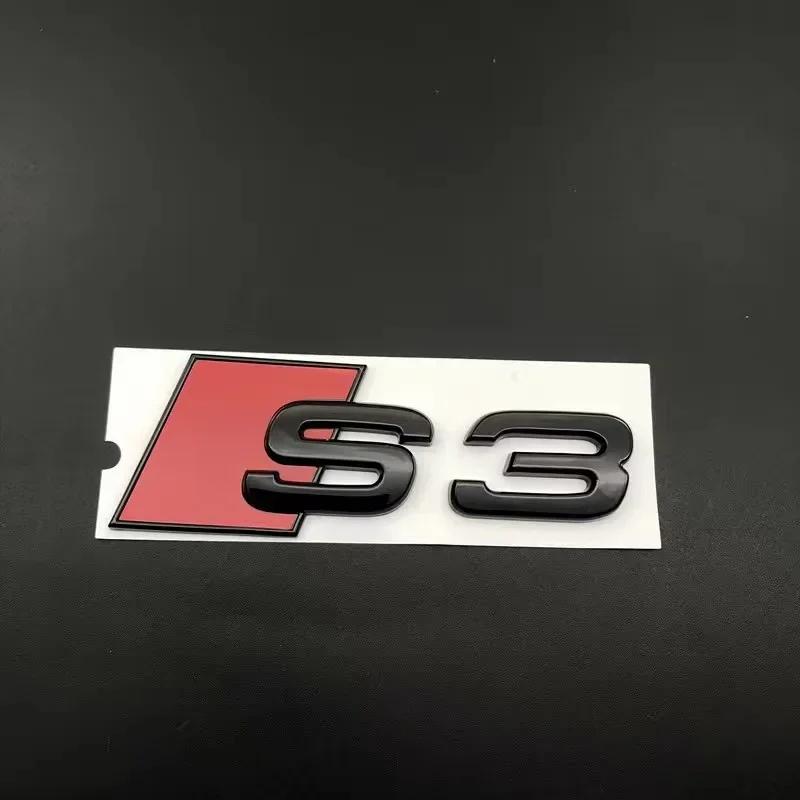 For Audi RS3 For AUDI S3 2010-2020 Car Front Grille Replace Emblem ABS Glossy Black Rear Badge Modified Sticker 4Ring Logo Sline Decoration