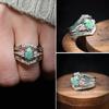 Женское кольцо, винтажное сломанное кольцо из искусственной бирюзы, роскошный индивидуальный подарок, инкрустированное стразами кольцо на палец, ювелирные изделия