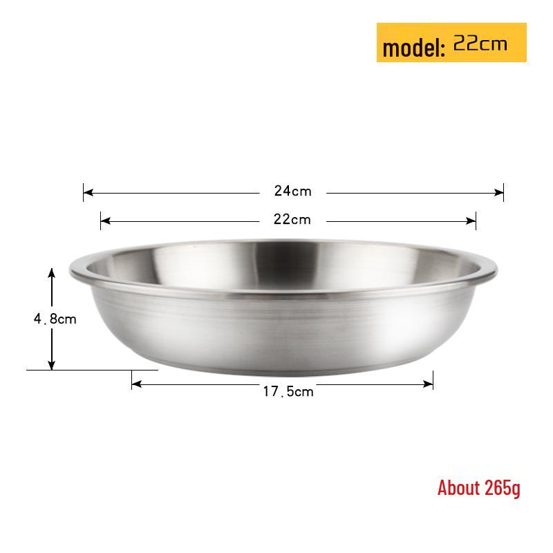 304 Stainless Steel Deepened Vegetable and Dinner Plate, Thickened Flat Bottom for Soup and Fish, Brushed Finish