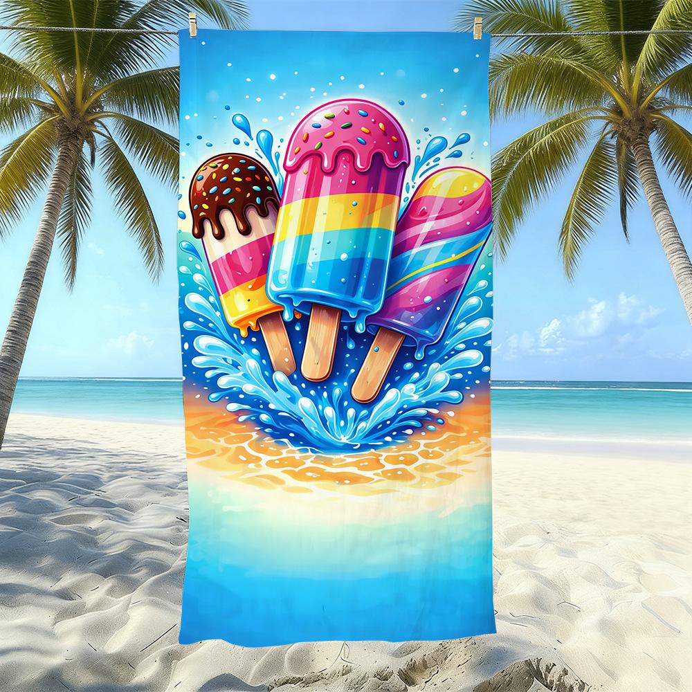 Ice Cream Printed Organic Microfiber Beach Towels Quick-drying Absorbent Novelty Pattern for Adults Children Beach Swimming Use