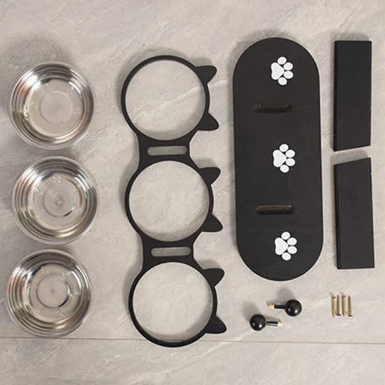 Приподнятые миски для кошек с 3 мисками из нержавеющей стали, наклоненная на 15 градусов приподнятая миска для кошачьего корма с деревянной подставкой, противорвотная кормушка для домашних кошек