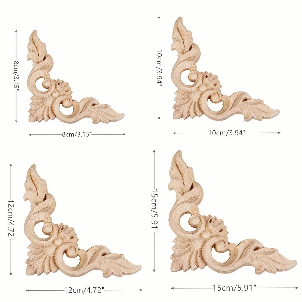 4 шт. Деревянные резные аппликации, накладки, неокрашенные маленькие деревянные уголки, цветочные резные наклейки для зеркал, шкафов, стен, дверей