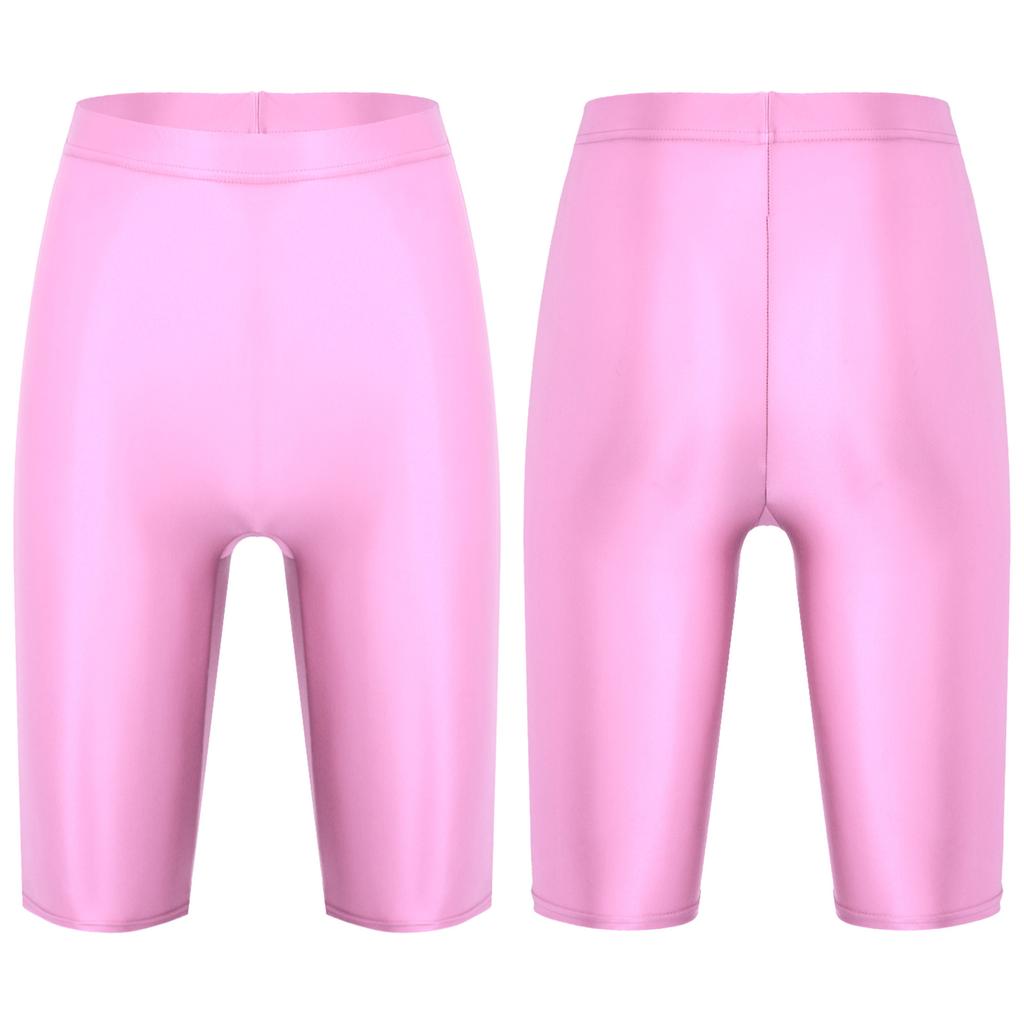 Womens Glossy High Waist Shorts Elastic Waistband Short Leggings Swimwear Workout Sports Bottoms