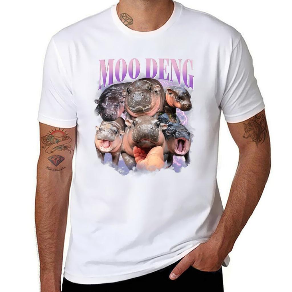 Funny Moodeng Baby Pygmy Hippo Cute Zoo For Family Tshirt Large Size Casual Short Sleeve Top Tshirt