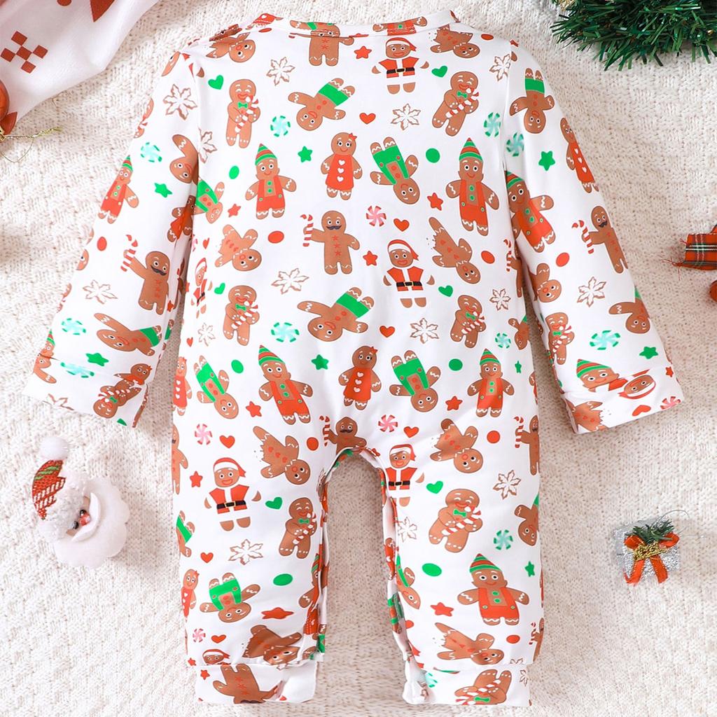9-24 месяца Рождественский младенец Милый Пряничный человечек Полный Принт Комбинезон Повседневный Длинный Рукав Комбинезон