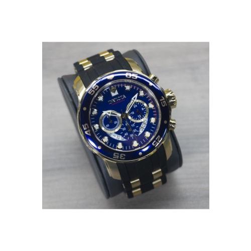 Кварцевые часы Invicta Pro Diver, корпус 48 мм, золото/черная нержавеющая сталь с полиуретановым ремешком, синий циферблат, модель 6983, мужские