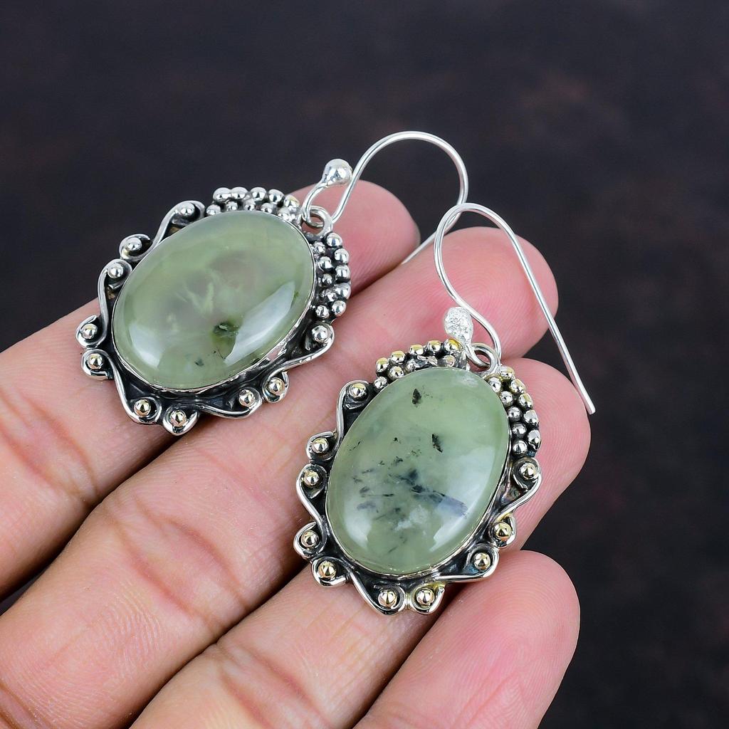 Серьги из мха и пренита, натуральные драгоценные камни, серьги ручной работы, серебряные серьги 925 пробы, ювелирные изделия с камнями по рождению, женские серьги, подарки для жены