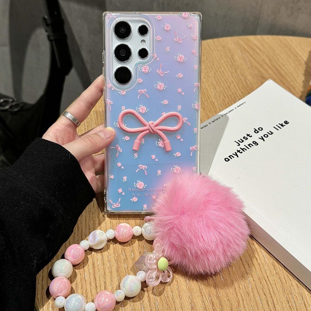 For Samsung Galaxy S24 Ultra Case Flower Pattern IMD TPU Phone Cover with Chain