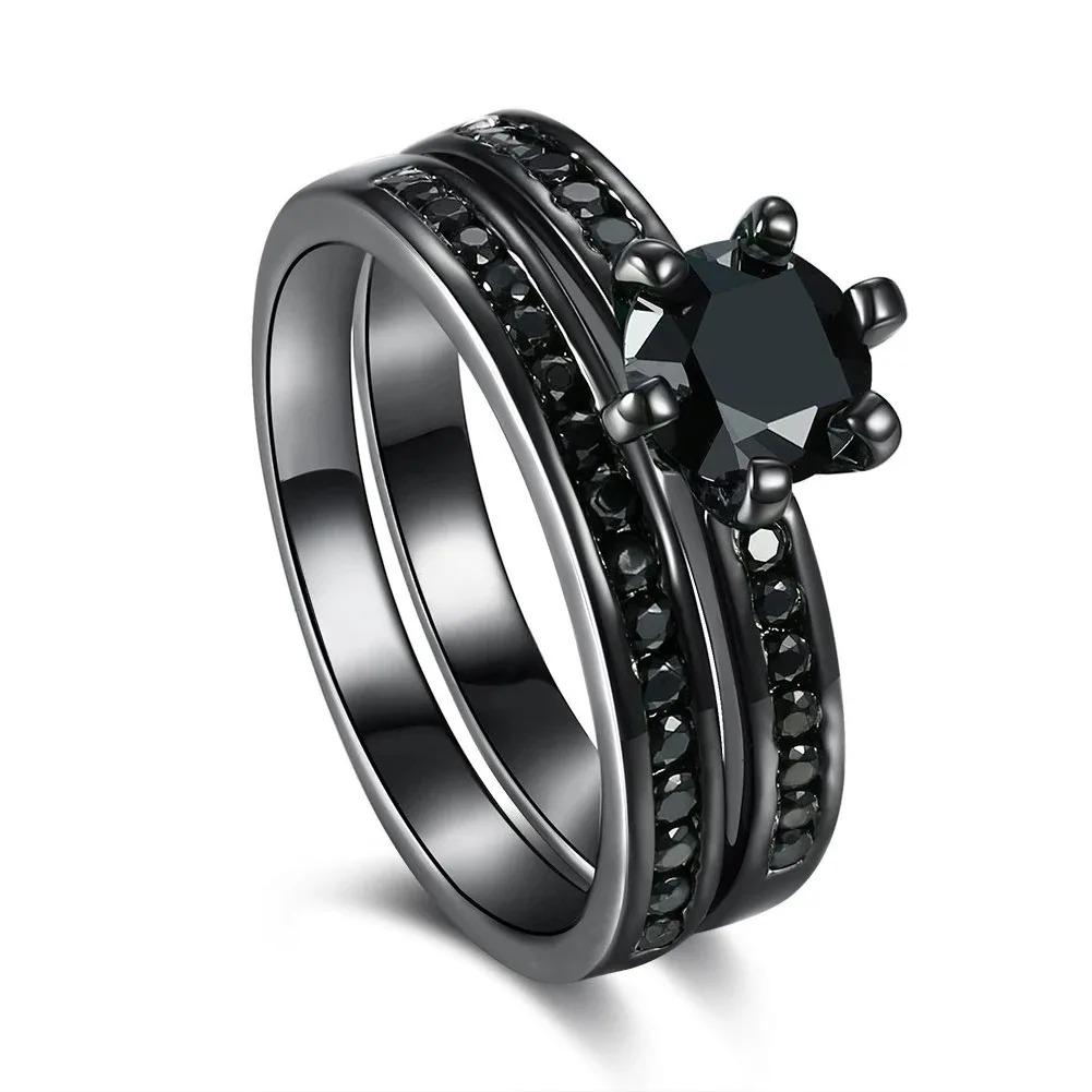 Fashion Couple Rings Romantic Green Rhinestones CZ Women Rings Set Trendy Men Stainless Steel Zirconia Ring Wedding Band Jewelry
