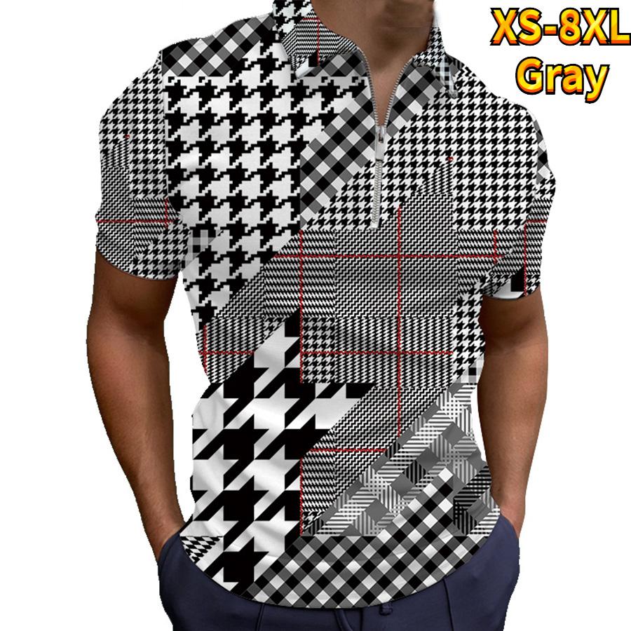 Casual Lapel T-shirt Young Men's Fashion Zipper T-shirt Short Sleeve T-shirt Men's 3D Golden Chain Print T Shirt