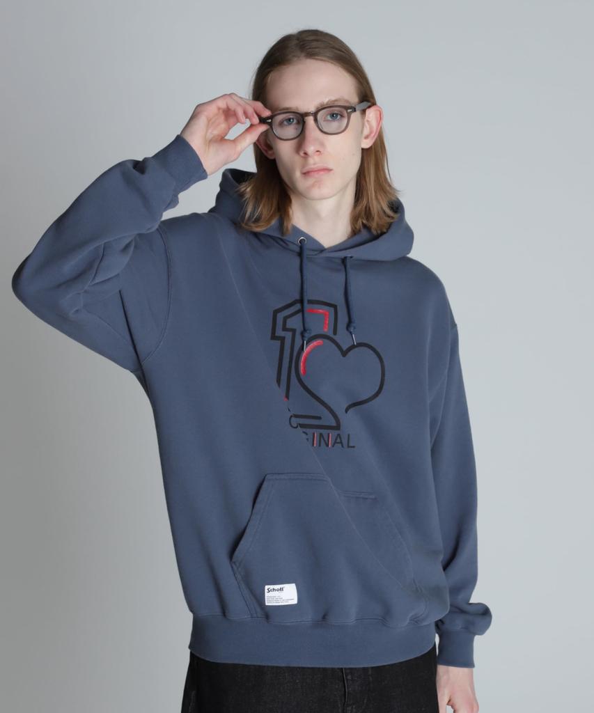 Schott Original Heart Hooded Sweatshirt, Men's, XL (120), Navy, 782-4231002