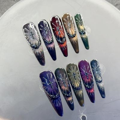 Накладные ногти миндалевидной формы, искусственные ногти с французским кончиком и блестящим дизайном, глянцевые, с полным покрытием, акриловые, клейкие, искусственные накладные ногти для женщин