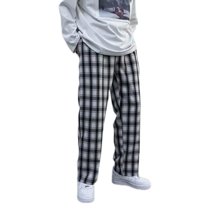 Клетчатые мужские брюки, весна-лето, модные повседневные винтажные брюки, свободные прямые домашние брюки, красивая уличная одежда, брюки большого размера