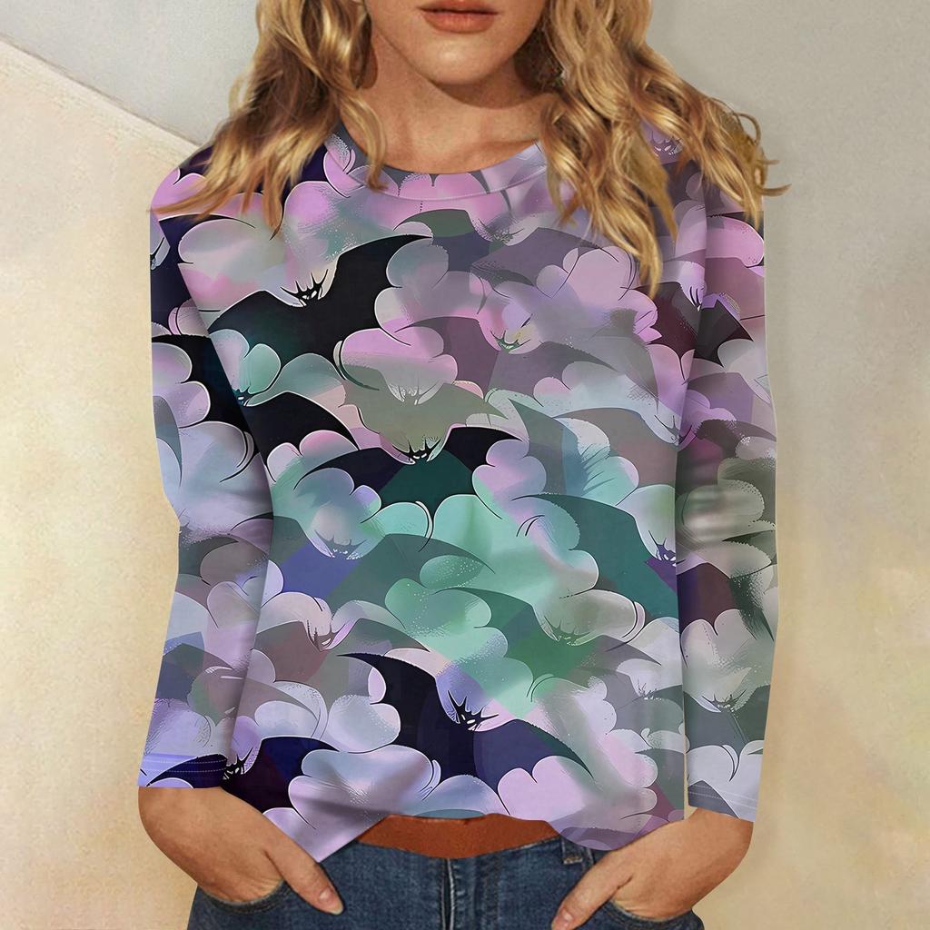 Women's Fashion Casual Halloween Printed Round Neck Long Sleeve Pullover Top