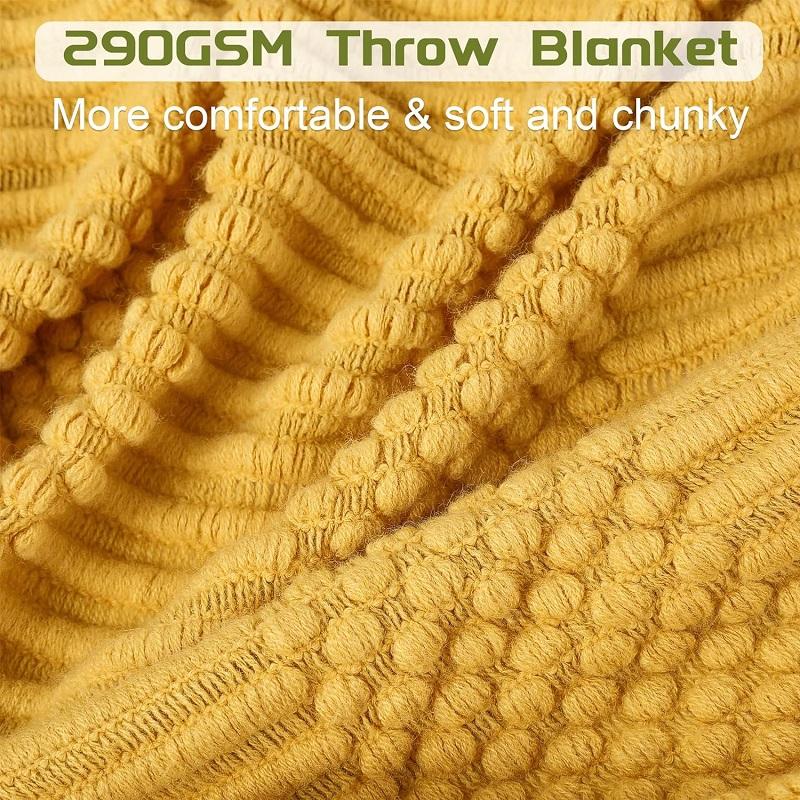 Акриловые Желтые Вязаные Пледы Уютные Крупной Вязки Легкие Оверсайз Пледы с Кисточками Подарок Дорожные Вязаные Пледы
