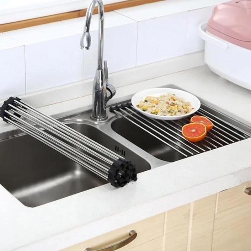 2023 Over The Sink Roll-up Dish Drying Rack Sheet Pan Bottle Food Drainer Mat Strainer Basket Sieve Drainer Cleaning Gadget 37x23cm 37x30cm