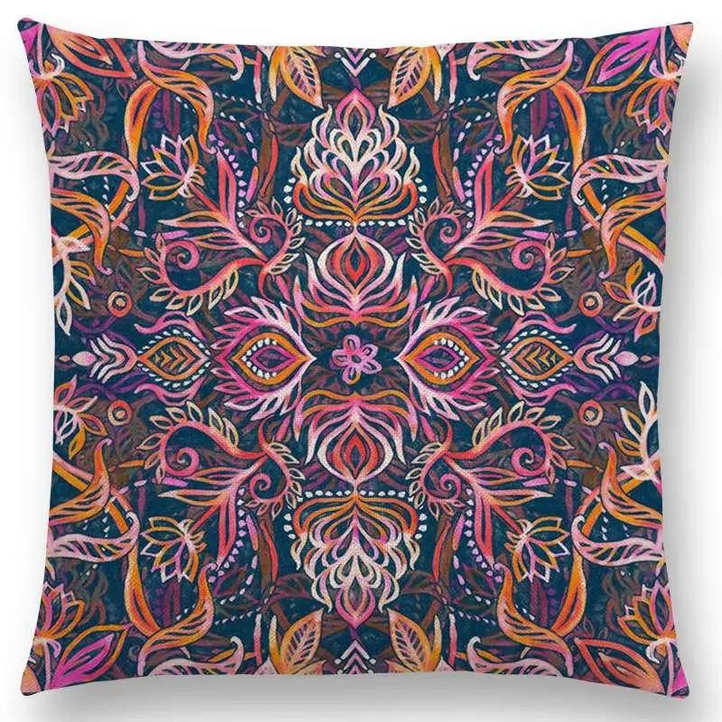 New Vivid Art Colorful Flowers Gorgeous Floral Doodle Geometry Mandala Coral Wonderland Pattern Car Cushion Cover Pillow Case
