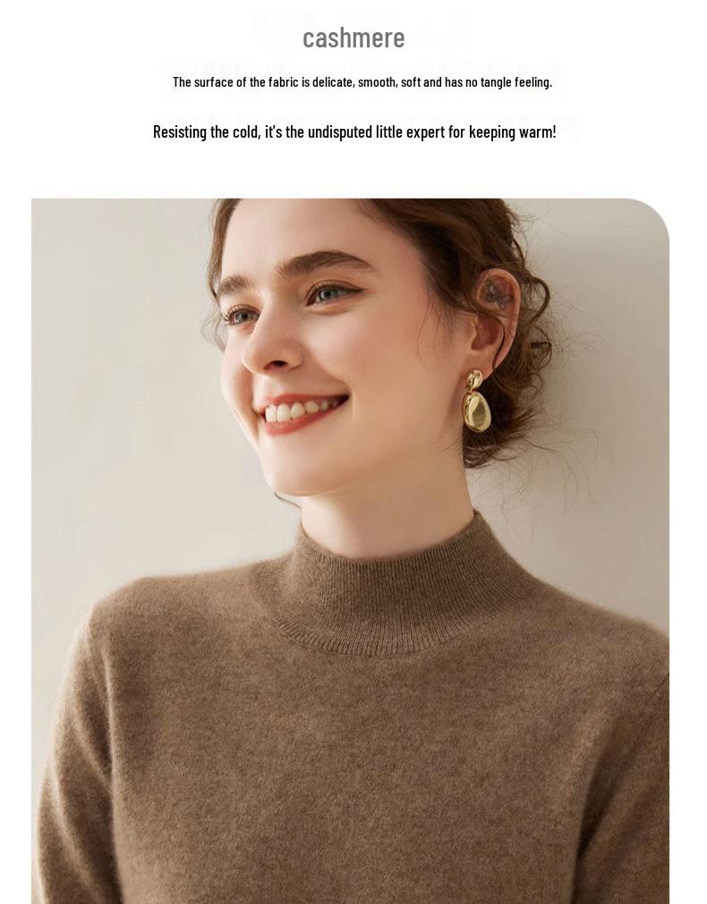 Cashmere Women's Half-High Neck Sweater: Autumn/Winter Classic Loose Fit Pullover.