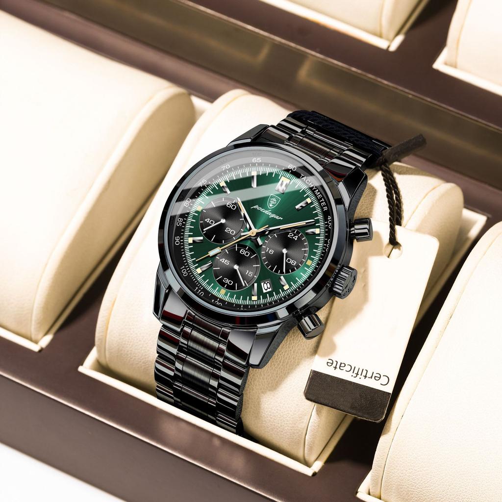 Роскошные новые мужские часы с ремешком из нержавеющей стали, многофункциональные кварцевые наручные часы с хронографом