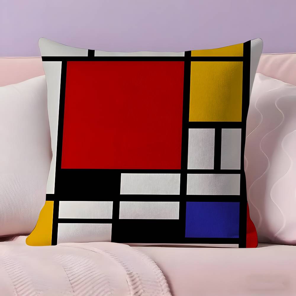 Abstract Painting PPiet Mondrian Art Pillow Case Ultra Soft Skin Friendly Fabric Cloud Like Comfort  Concealed Zipper
